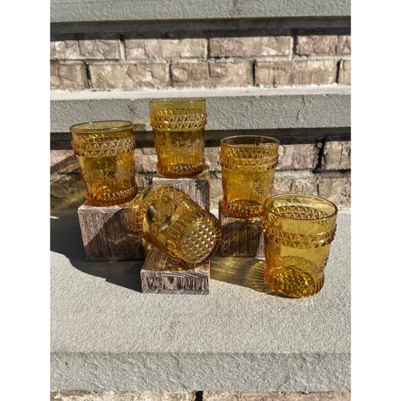 Vintage Early American Brown Wildflower Lowball Scotch Glasses. - Picture 10 of 11